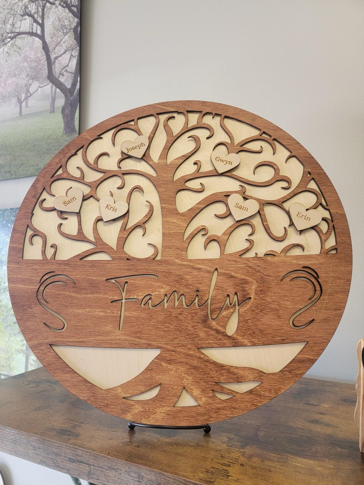 Round Wooden Family Tree Sign - KY Custom Engraving - Made in {{ shop.shopifyProvince }}