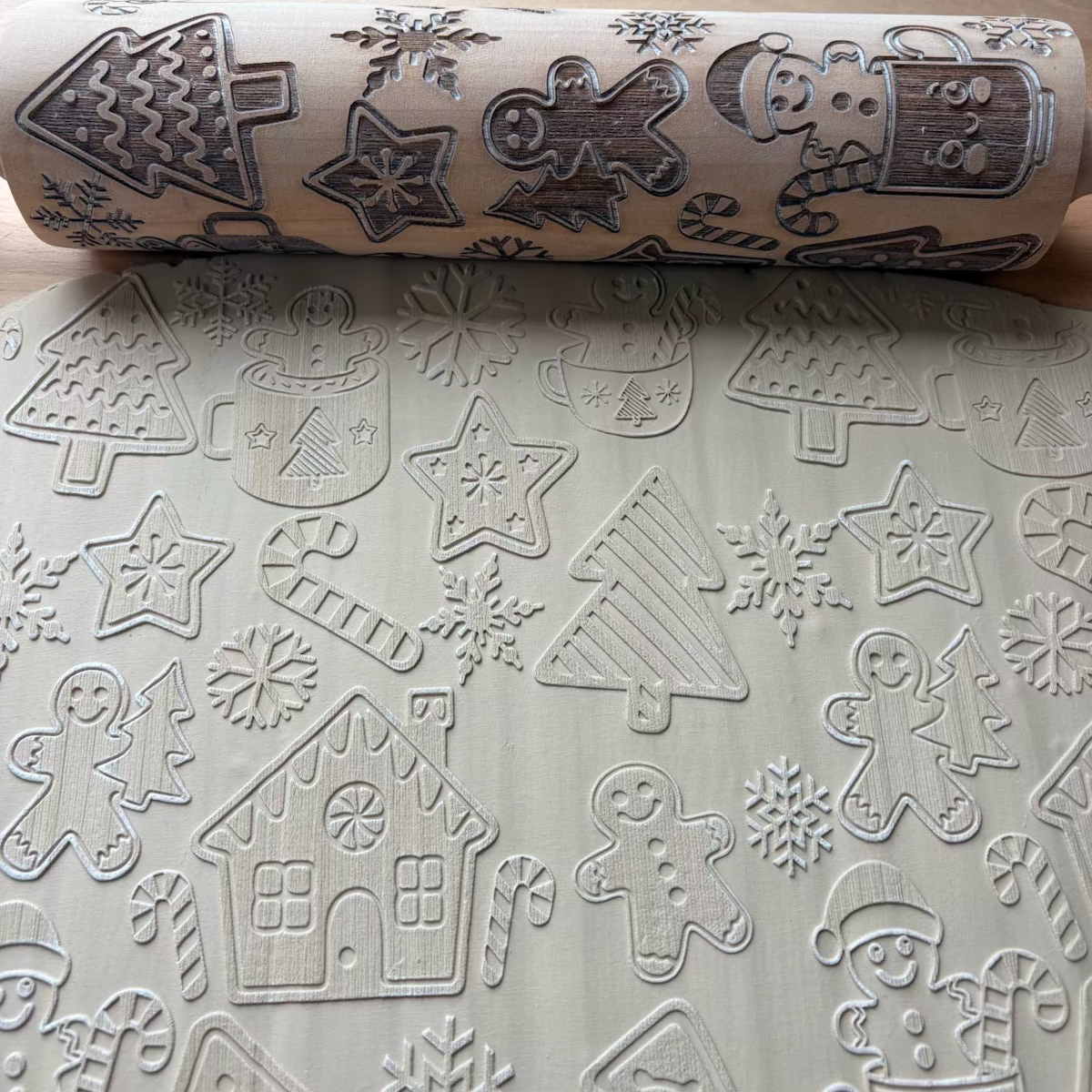 Gingerbread Engraved Pottery Rolling Pin