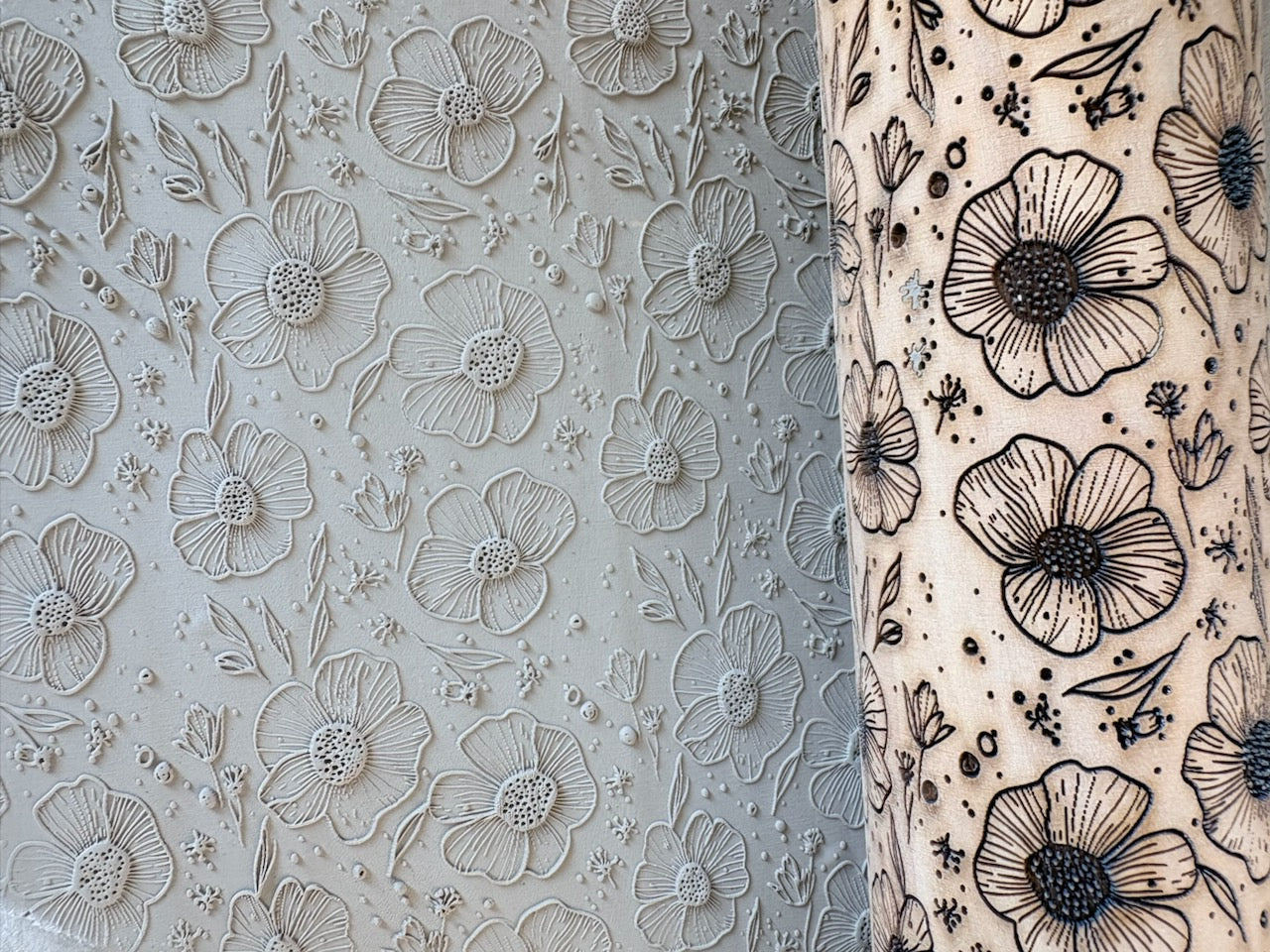 Custom laser-engraved floral designs on wood, featuring raised and etched flower patterns for unique decor