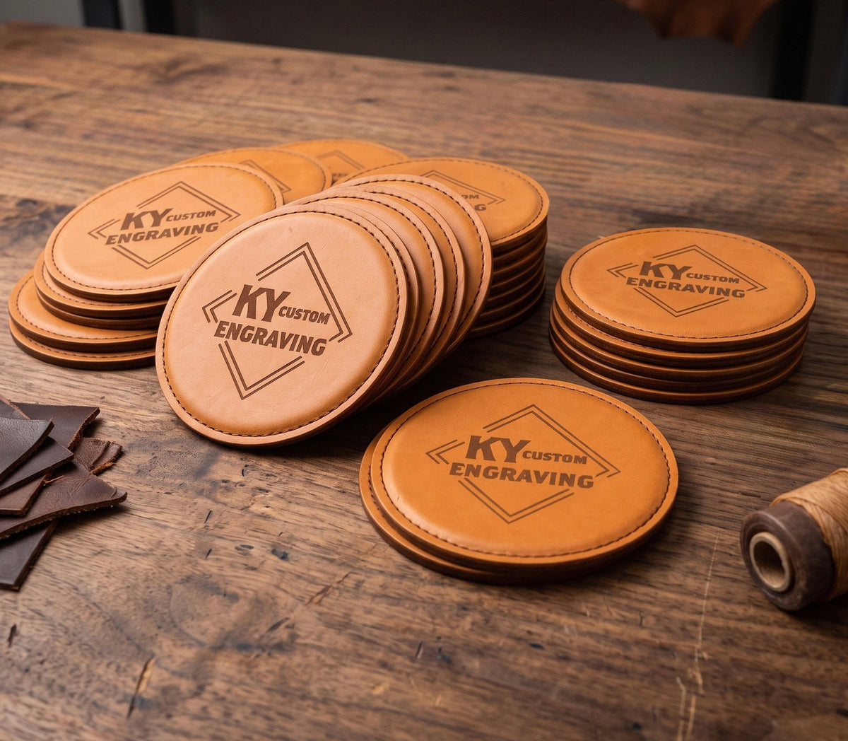 Custom Engraved Leather Coasters
