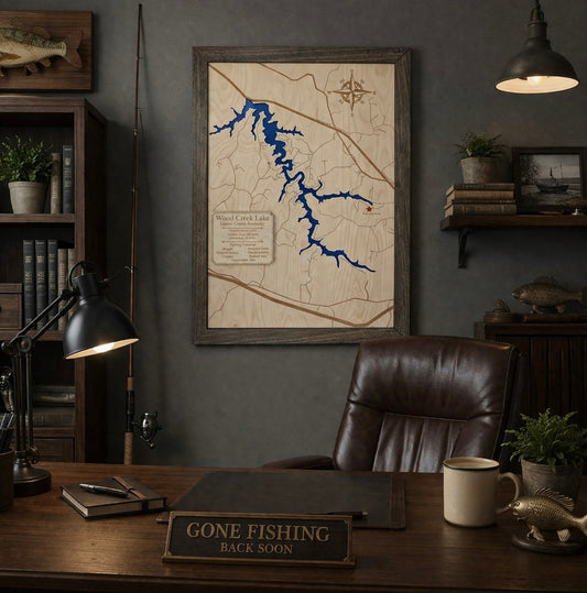 Framed Engraved Layered Lake Map