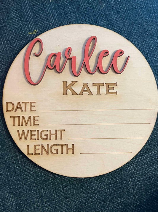 Custom 6” Round Birth Stat Sign
