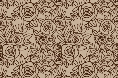 Seamless brown floral pattern with roses and leaves on a beige background