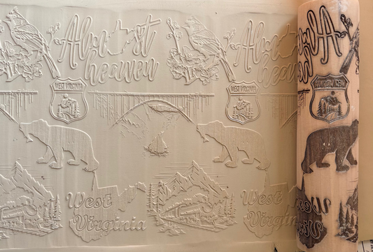 West Virginia Engraved Pottery Rolling Pin