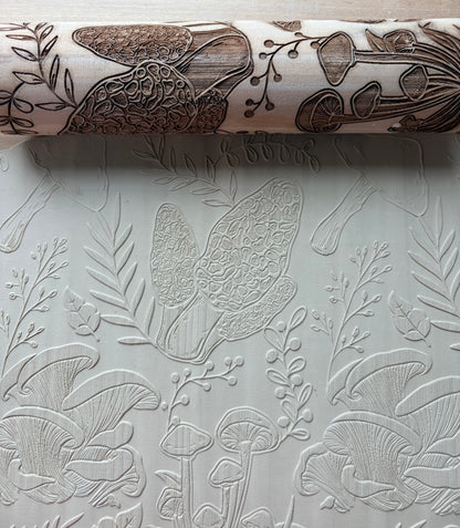 Mushroom Engraved Pottery Rolling Pin