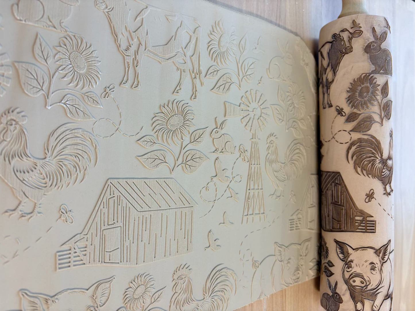 Farmhouse Engraved Pottery Rolling Pin