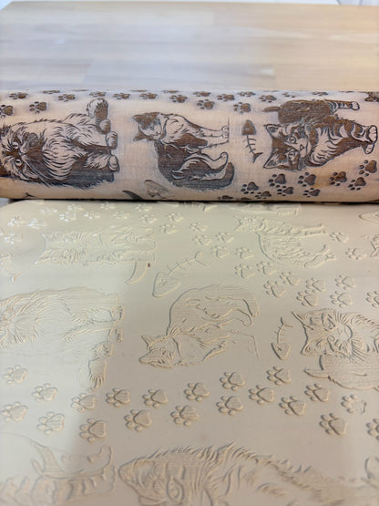 Cat Engraved Pottery Rolling Pin