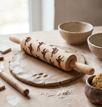 Horse in Motion Engraved Pottery Rolling Pin