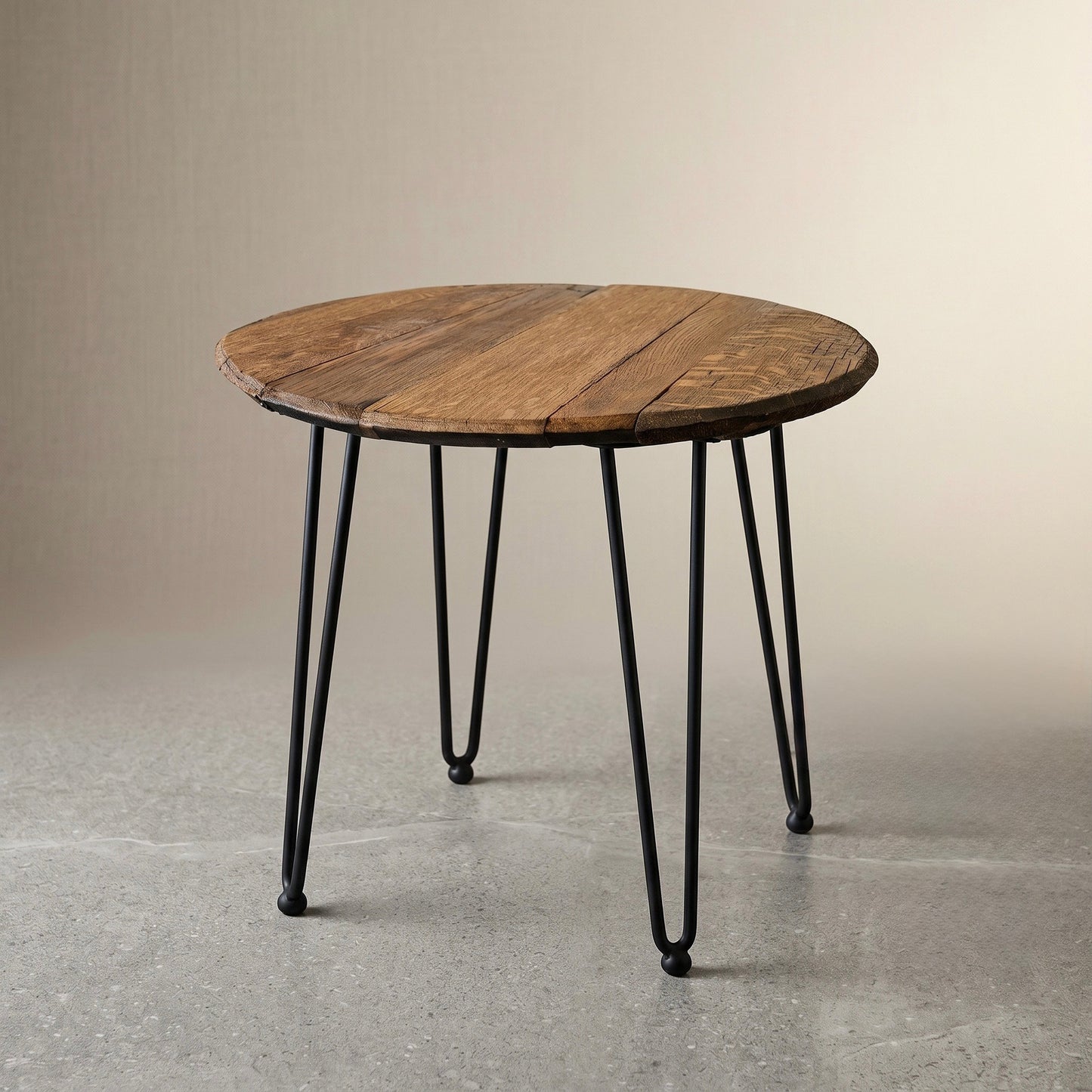 Barrel Head End Table with Hairpin Legs
