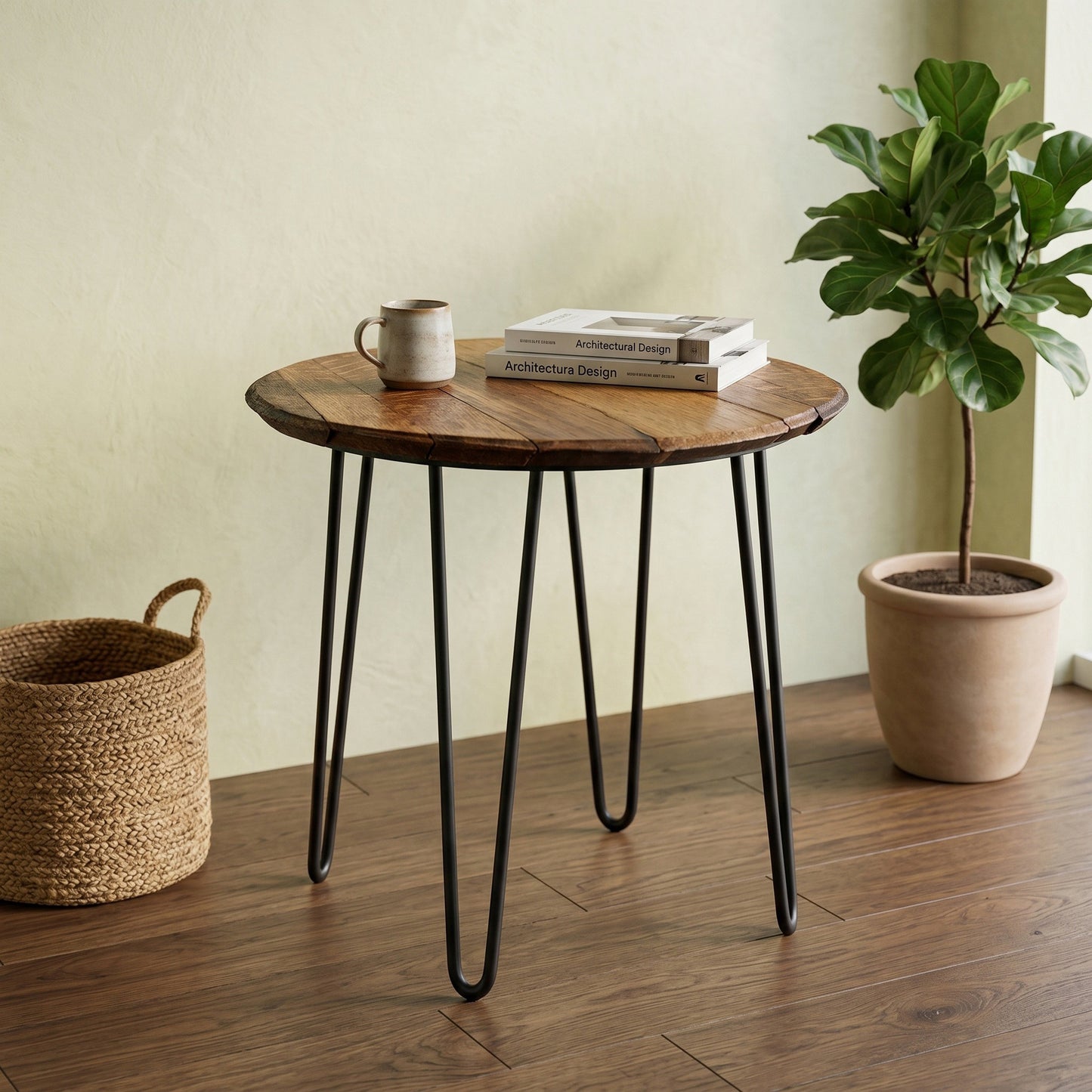 Barrel Head End Table with Hairpin Legs
