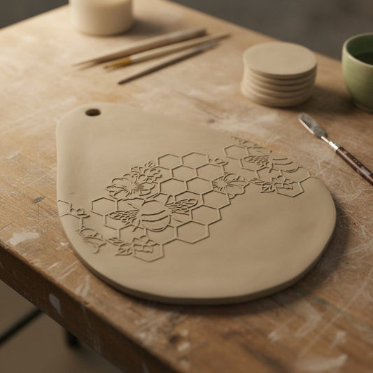 Bee Engraved Pottery Rolling Pin