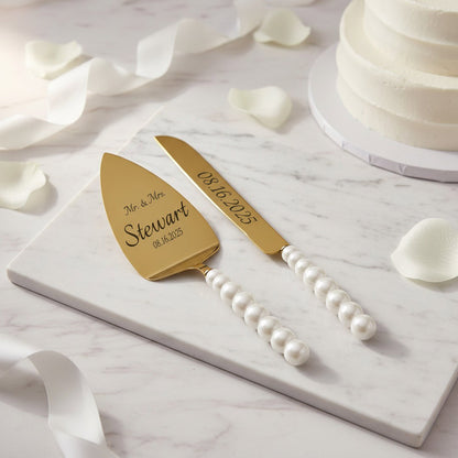Custom Pearl Handle Cake Knife Set