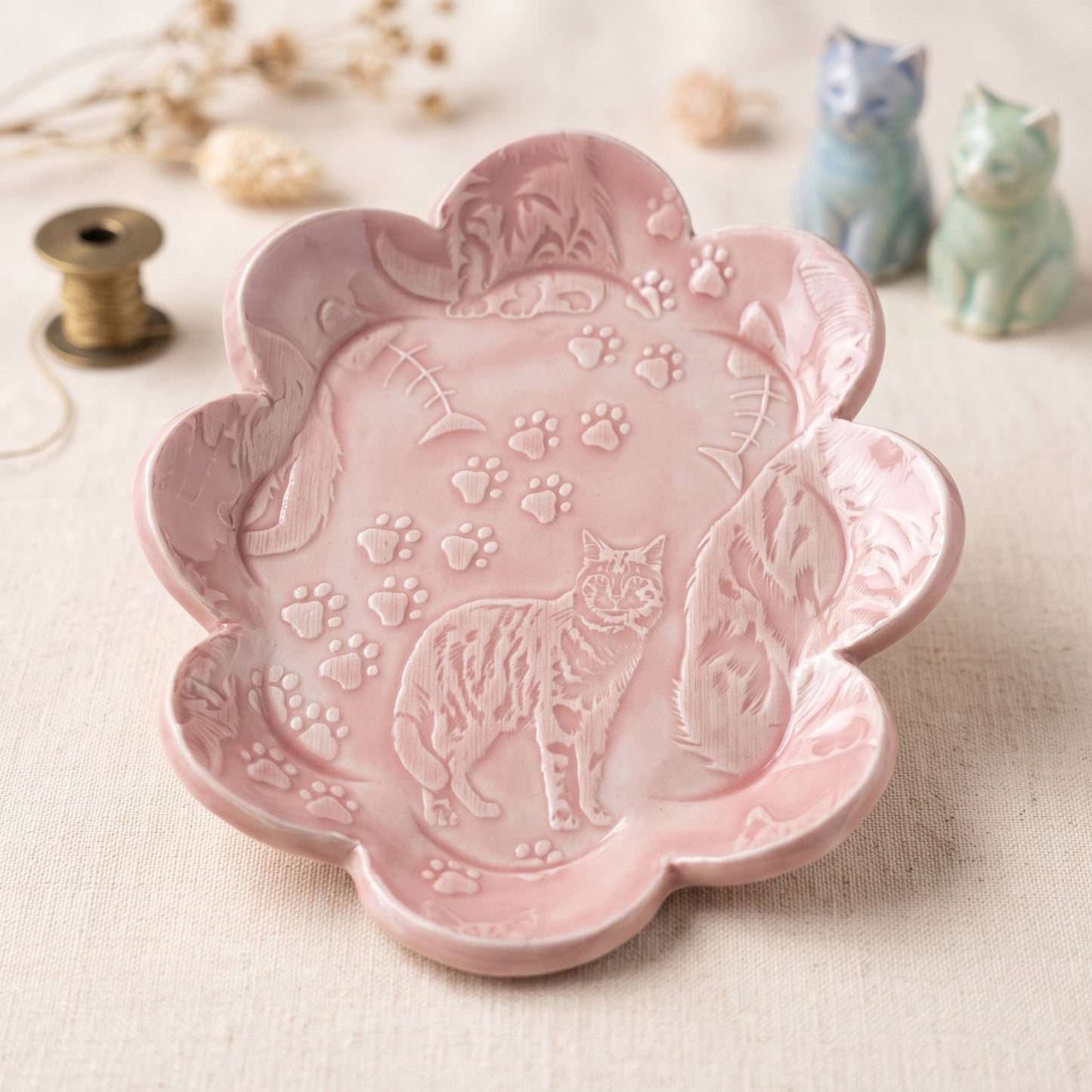 Cat Engraved Pottery Rolling Pin