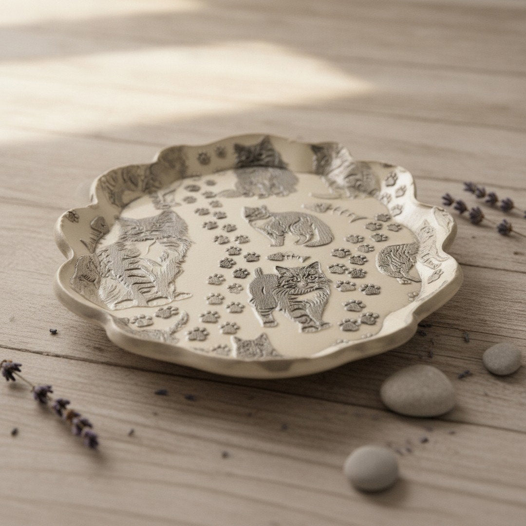 Cat Engraved Pottery Rolling Pin