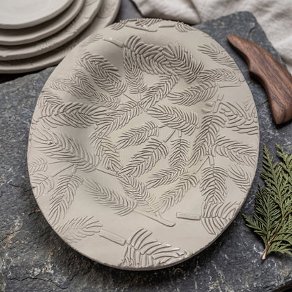 Pine Needles Engraved Pottery Rolling Pin
