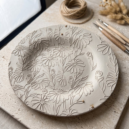 Daisy Engraved Pottery Rolling Pin