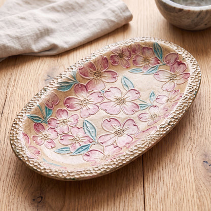 Dogwood Engraved Pottery Rolling Pin