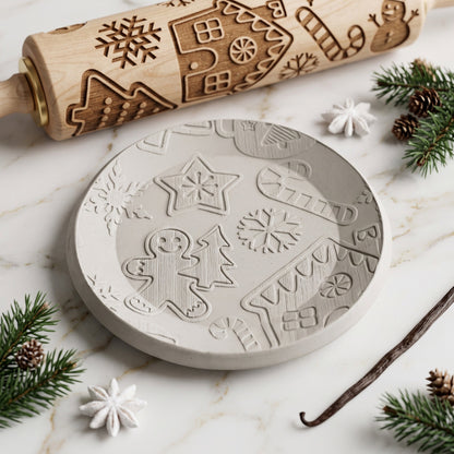 Gingerbread Engraved Pottery Rolling Pin