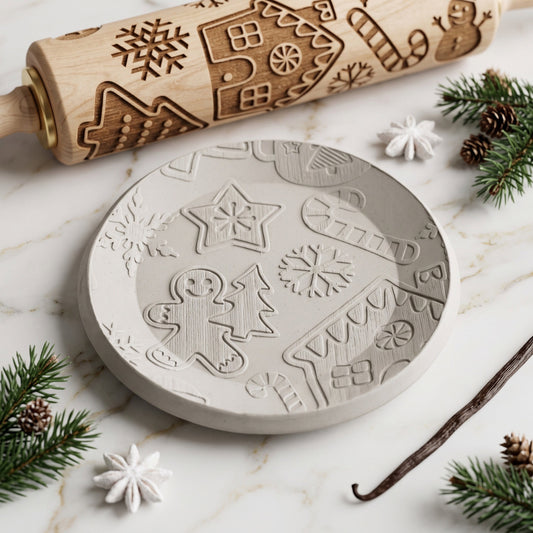 Gingerbread Engraved Pottery Rolling Pin