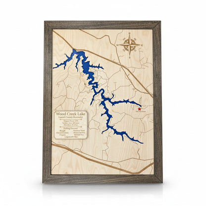 Framed Engraved Layered Lake Map