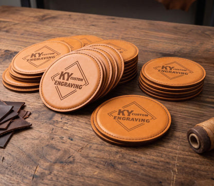 Custom Engraved Leather Coasters