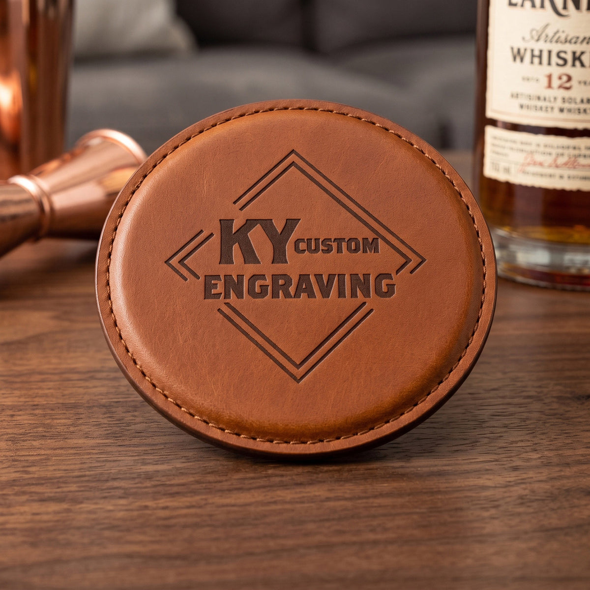 Custom Engraved Leather Coasters
