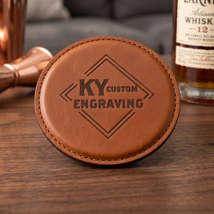Custom Engraved Leather Coasters