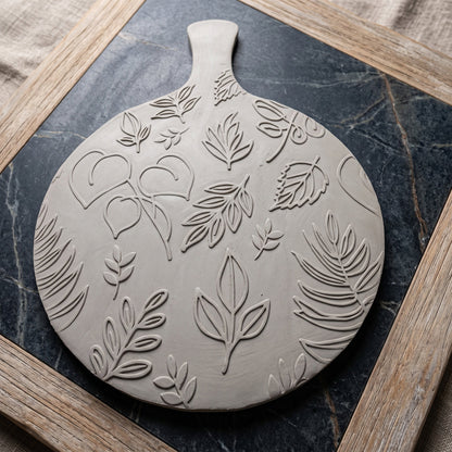 Leaves Engraved Pottery Rolling Pin