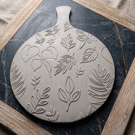 Leaves Engraved Pottery Rolling Pin