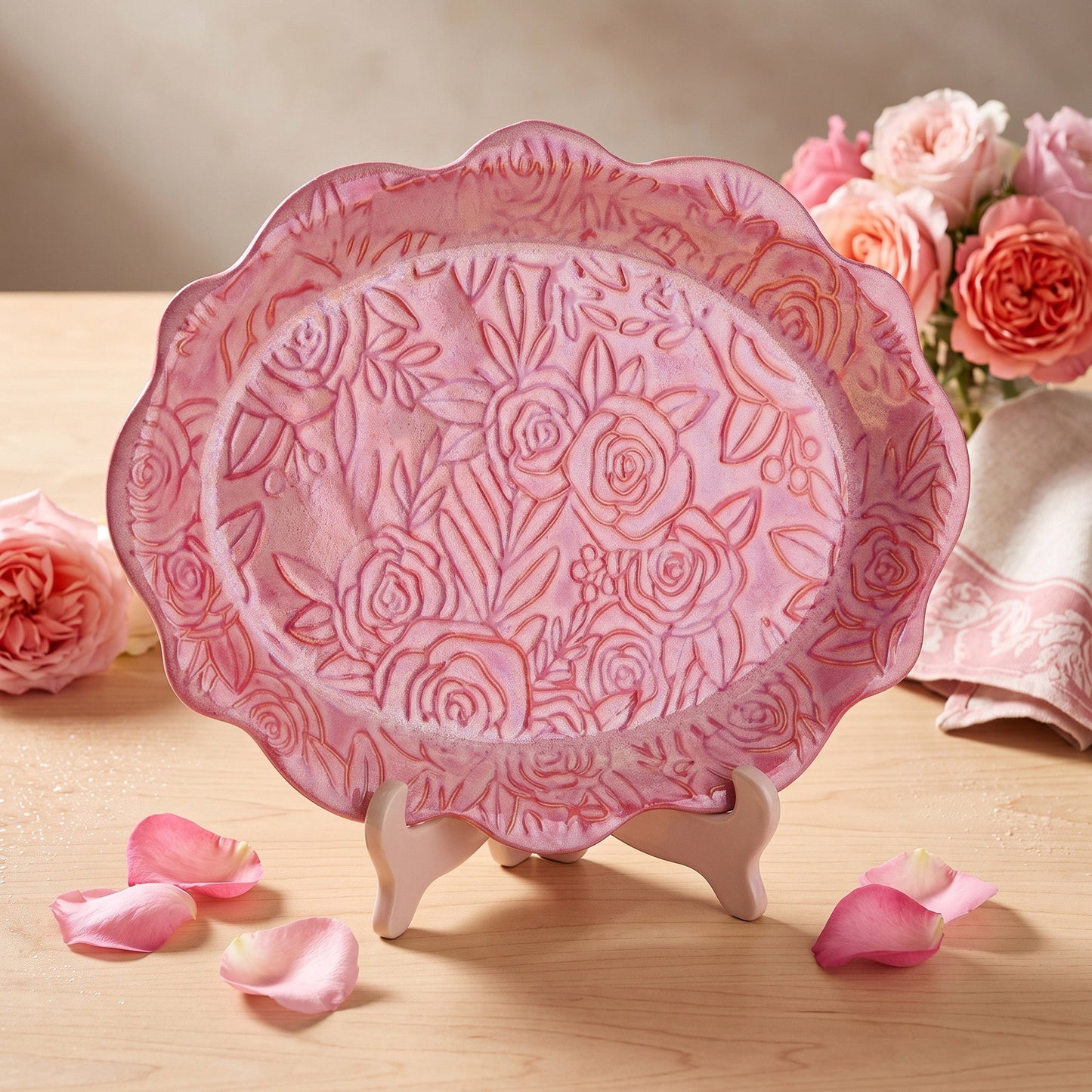 Rose Engraved Pottery Rolling Pin