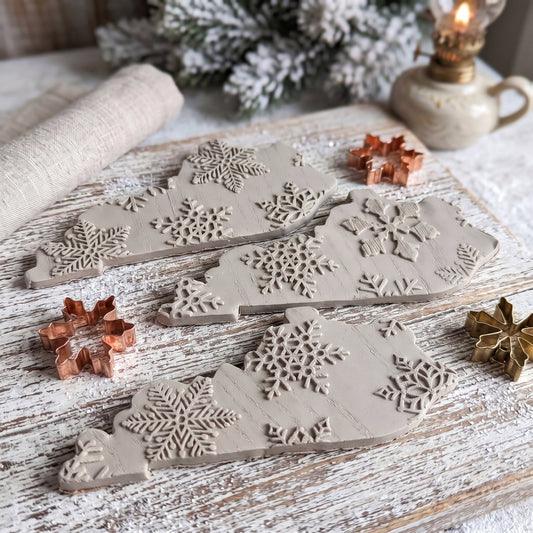 Snowflake Engraved Pottery Rolling Pin
